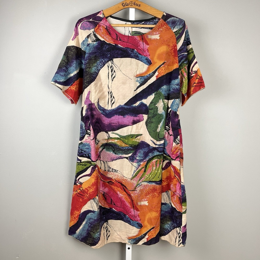 3 Potato Dress Womens XS/S Bright Artsy Floral Abstract Print Short Sleeve Boho